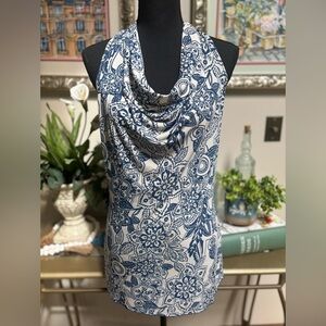 Y2K CREATIVE DESIGN WORKS FLORAL PAISLEY COWL NECK TIE BACK HALTER TOP SZ M